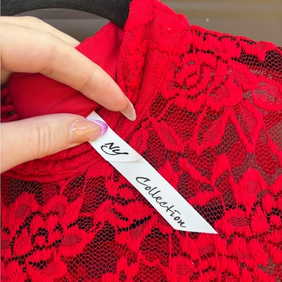 NY Collection Vibrant Red Lace Top - Picture 2 of 4